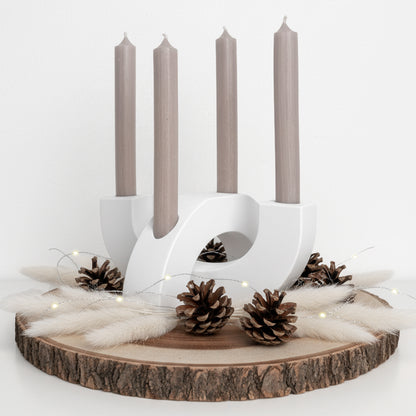 Adventskranz modern Kerzenhalter aus Gießbeton minimalistisch Weihnachtsdeko Halbkreis weiß Boho