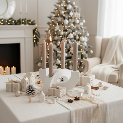 Adventskranz modern Kerzenhalter aus Gießbeton minimalistisch Weihnachtsdeko Halbkreis weiß Boho