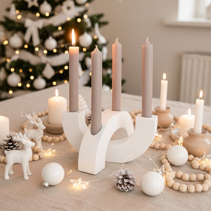 Adventskranz modern Kerzenhalter aus Gießbeton minimalistisch Weihnachtsdeko Halbkreis weiß Boho