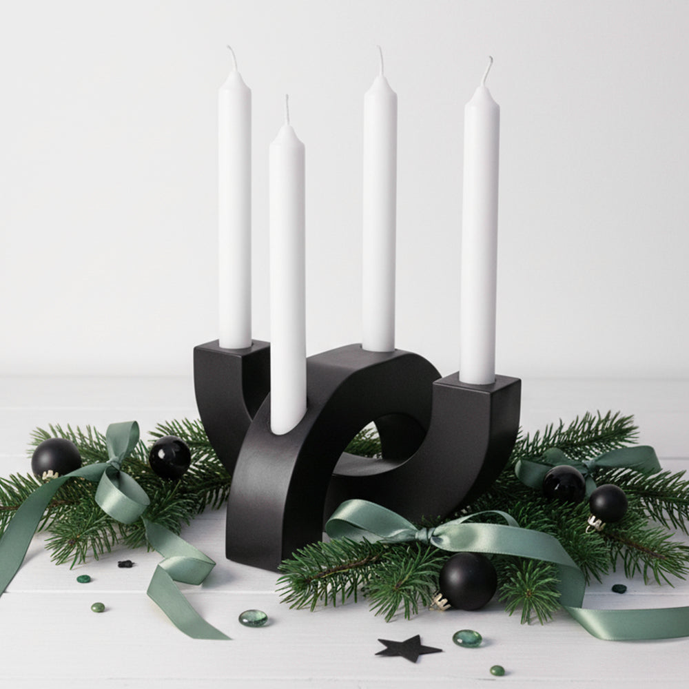 Adventskranz modern Kerzenhalter aus Gießbeton minimalistisch Weihnachtsdeko Halbkreis Schwarz