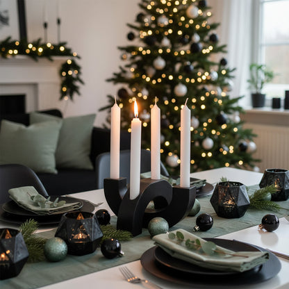 Adventskranz modern Kerzenhalter aus Gießbeton minimalistisch Weihnachtsdeko Halbkreis Schwarz