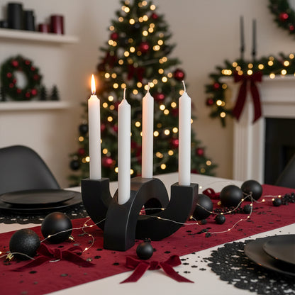 Adventskranz modern Kerzenhalter aus Gießbeton minimalistisch Weihnachtsdeko Halbkreis Schwarz
