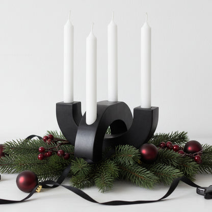 Adventskranz modern Kerzenhalter aus Gießbeton minimalistisch Weihnachtsdeko Halbkreis Schwarz