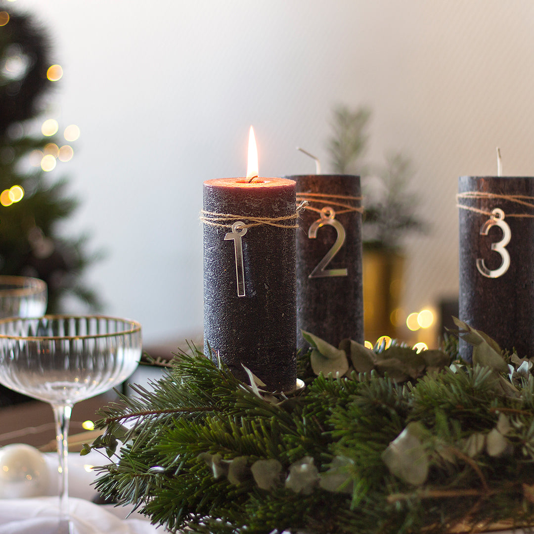 Adventskranz Zahlen Holz Anhänger 1-4 für Kerzen Adventszahlen Modern Silber/Roségold