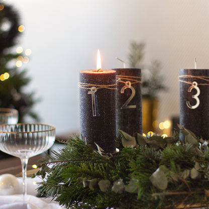 Adventskranz Zahlen Holz Anhänger 1-4 für Kerzen Adventszahlen Modern Silber/Roségold