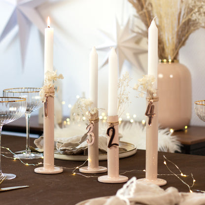 Adventskranz Zahlen Holz Anhänger 1-4 für Kerzen Adventszahlen Verspielt Silber/Roségold