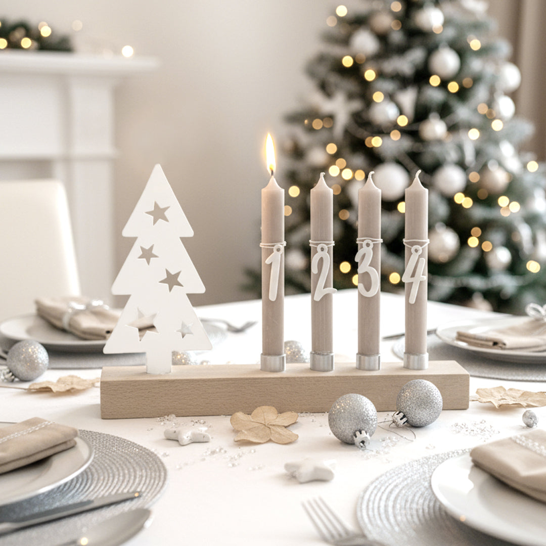 Adventskranz modern aus Holz Kerzenhalter Set länglich Adventsleiste mit Kerzen Boho