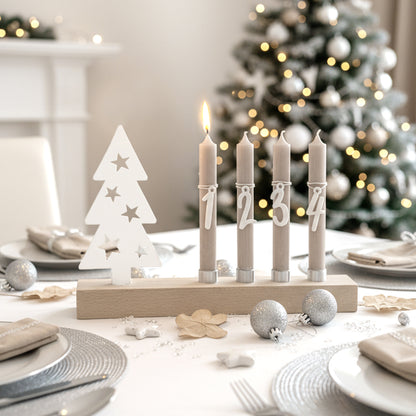Adventskranz modern aus Holz Kerzenhalter Set länglich Adventsleiste mit Kerzen Boho