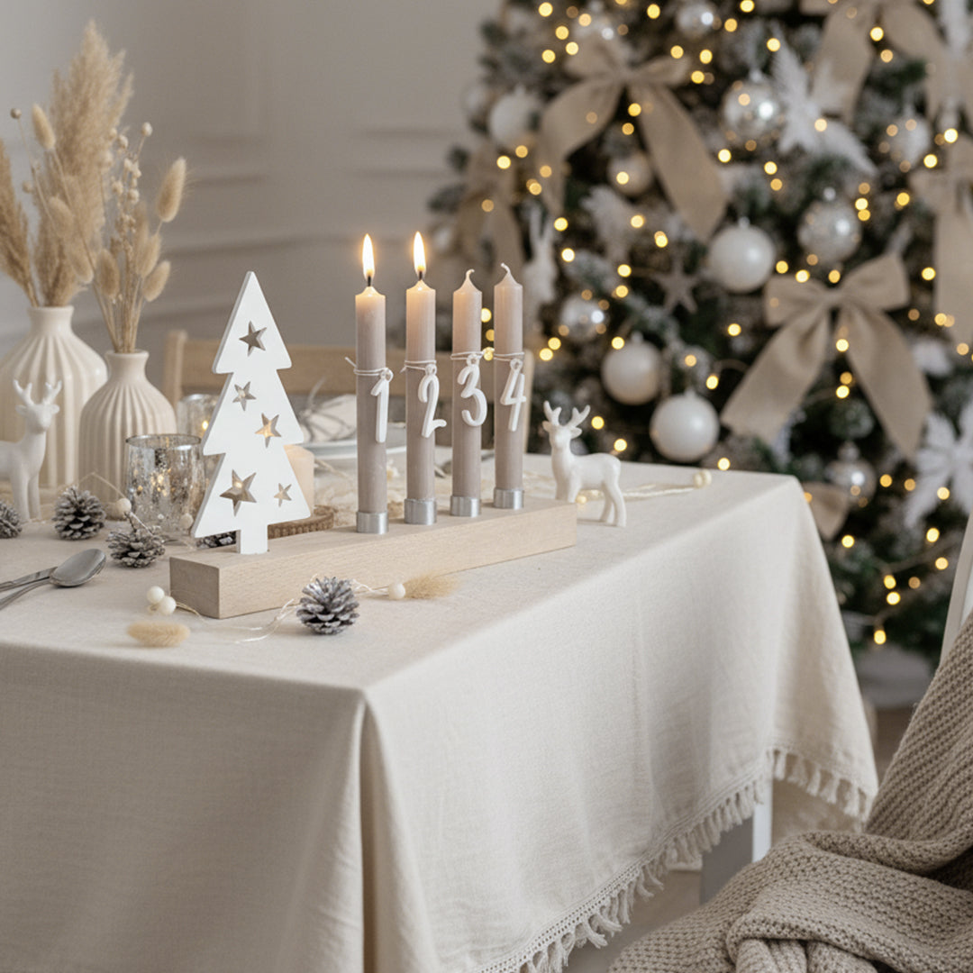 Adventskranz modern aus Holz Kerzenhalter Set länglich Adventsleiste mit Kerzen Boho