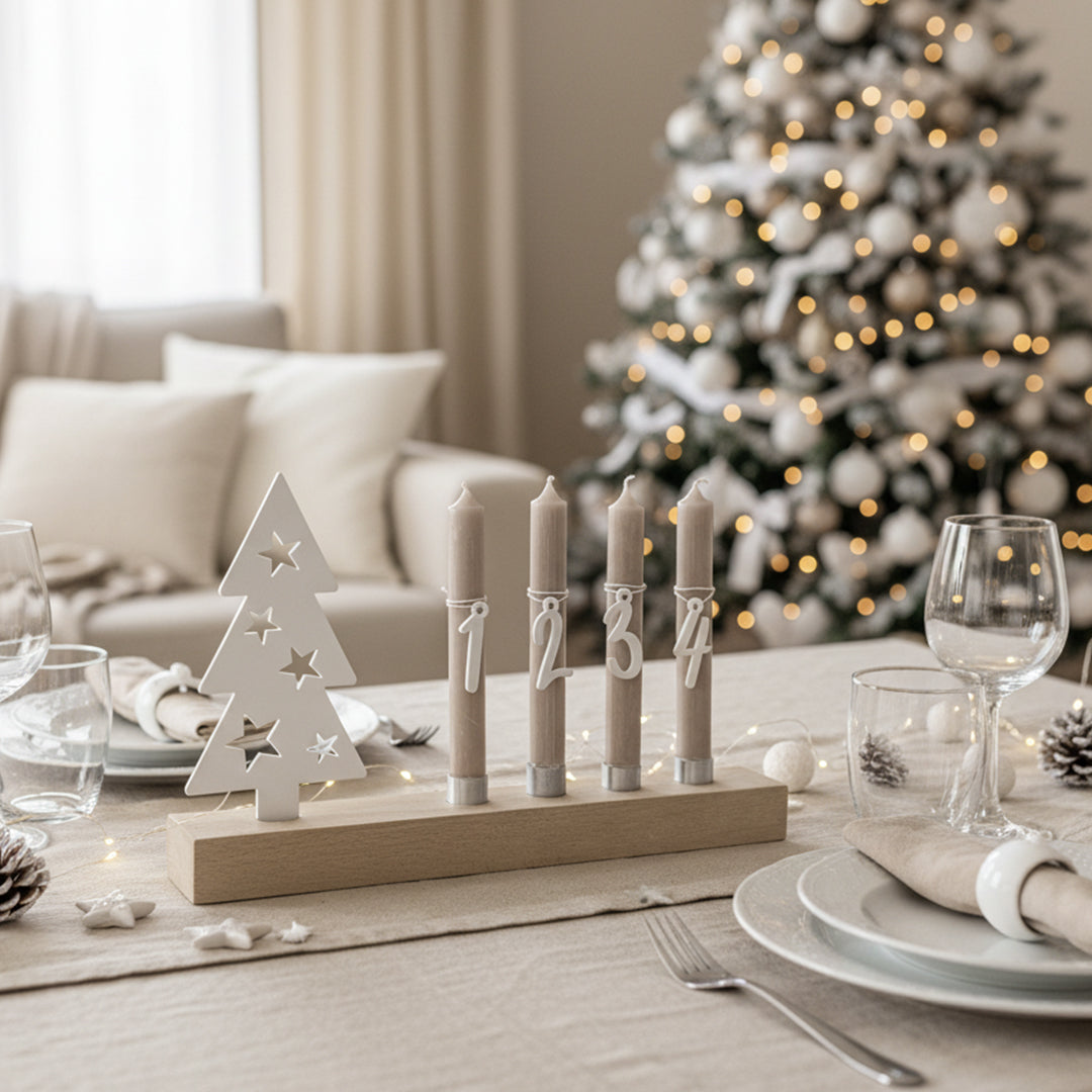 Adventskranz modern aus Holz Kerzenhalter Set länglich Adventsleiste mit Kerzen Boho