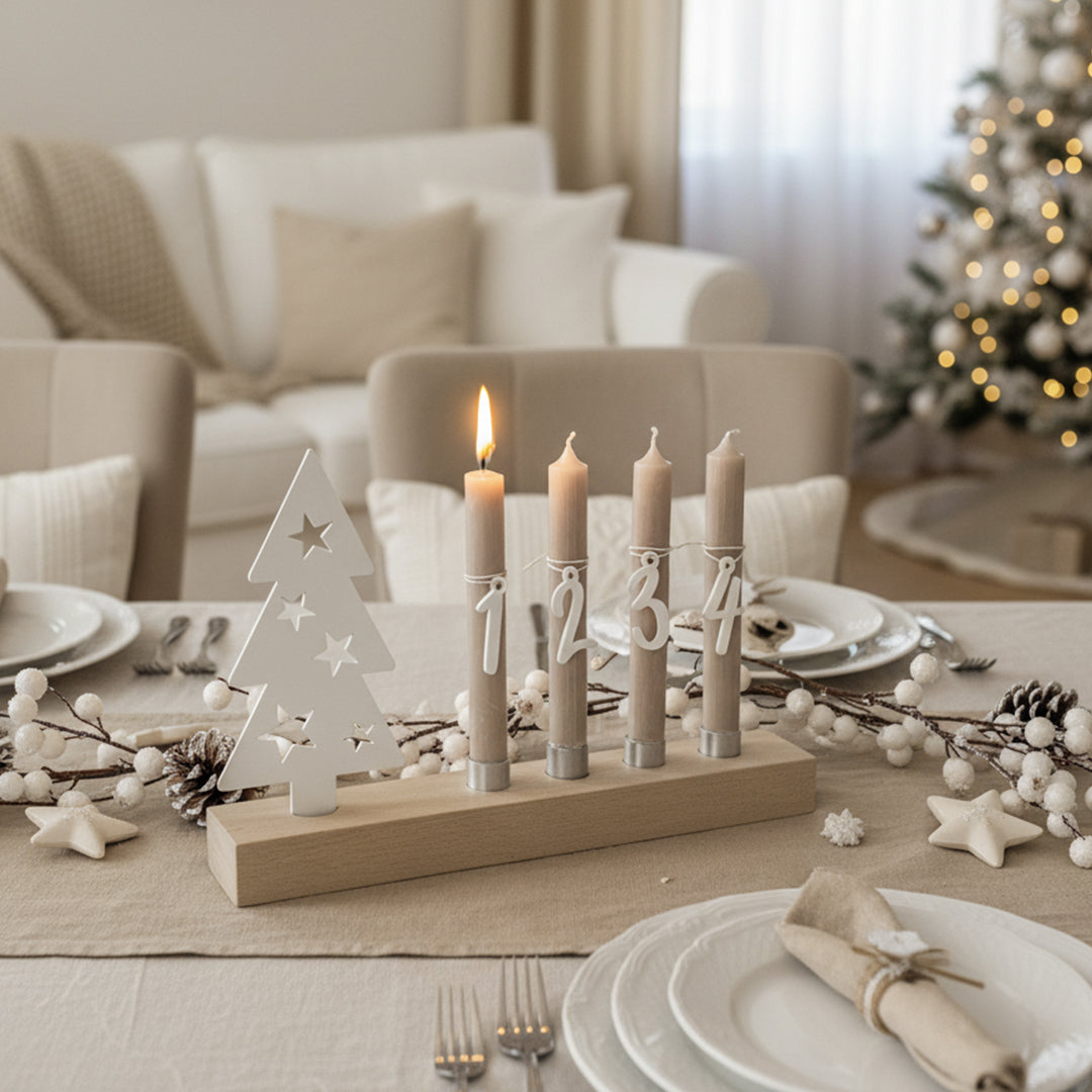 Adventskranz modern aus Holz Kerzenhalter Set länglich Adventsleiste mit Kerzen Boho