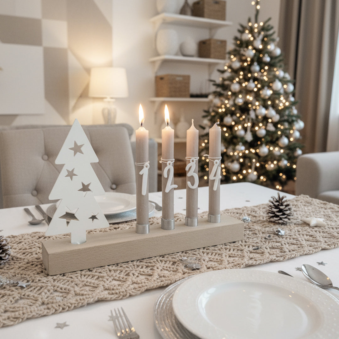 Adventskranz modern aus Holz Kerzenhalter Set länglich Adventsleiste mit Kerzen Boho