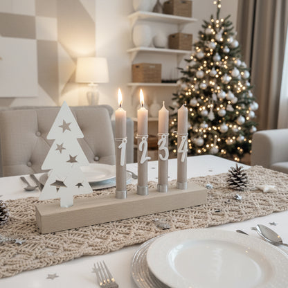Adventskranz modern aus Holz Kerzenhalter Set länglich Adventsleiste mit Kerzen Boho