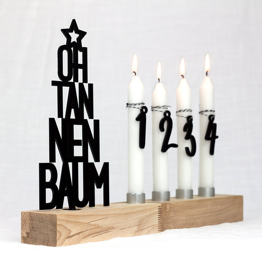 Adventskranz modern aus Holz Kerzenhalter Set länglich Adventsleiste mit Kerzen Oh Tannenbaum - schwarz