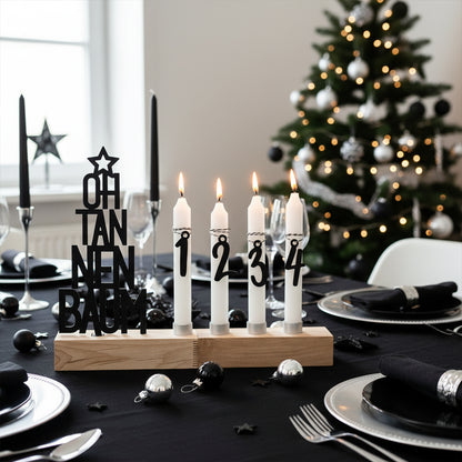 Adventskranz modern aus Holz Kerzenhalter Set länglich Adventsleiste mit Kerzen Oh Tannenbaum - schwarz