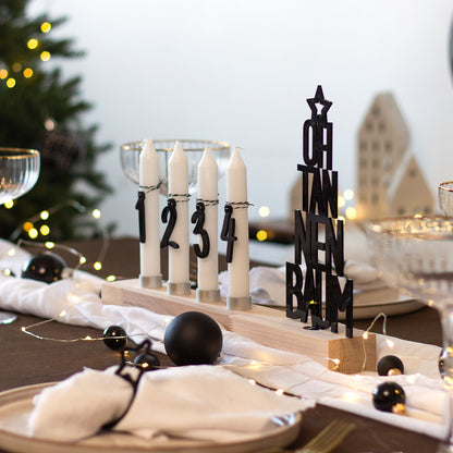 Adventskranz modern aus Holz Kerzenhalter Set länglich Adventsleiste mit Kerzen Oh Tannenbaum - schwarz