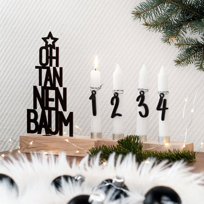 Adventskranz modern aus Holz Kerzenhalter Set länglich Adventsleiste mit Kerzen Oh Tannenbaum - schwarz