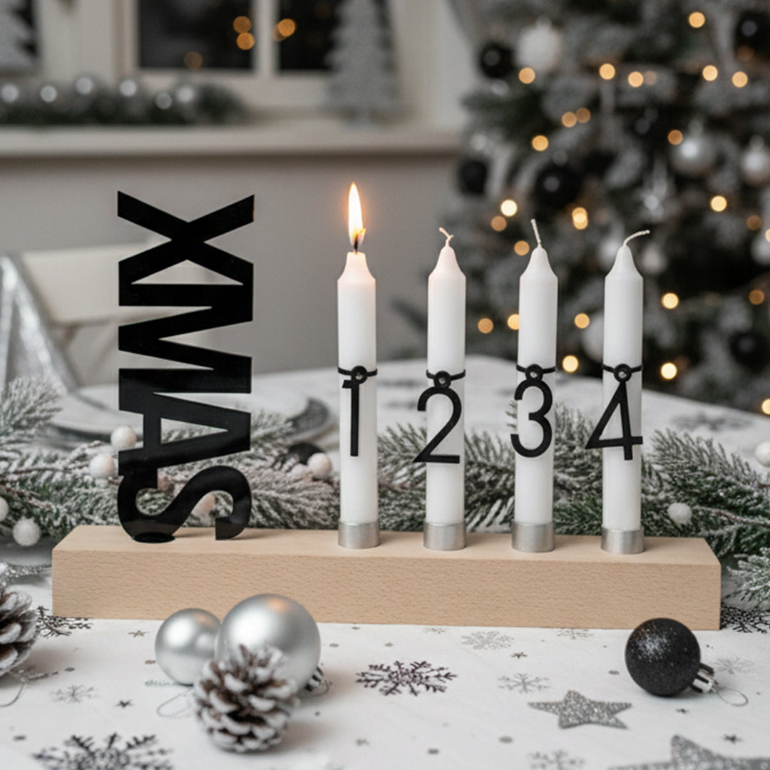 Adventskranz modern aus Holz Kerzenhalter Set länglich Adventsleiste mit Kerzen Xmas
