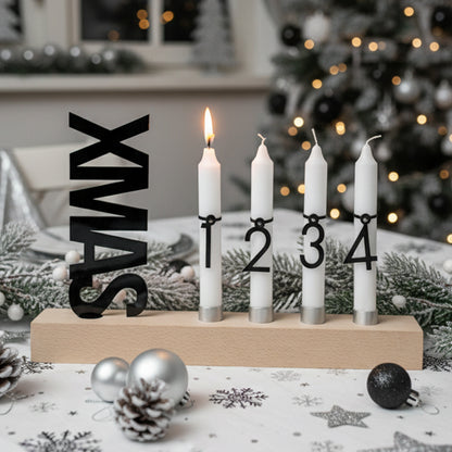 Adventskranz modern aus Holz Kerzenhalter Set länglich Adventsleiste mit Kerzen Xmas