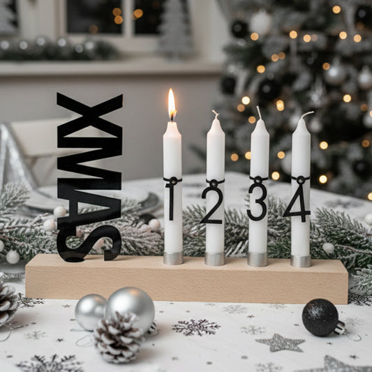 Adventskranz modern aus Holz Kerzenhalter Set länglich Adventsleiste mit Kerzen Xmas