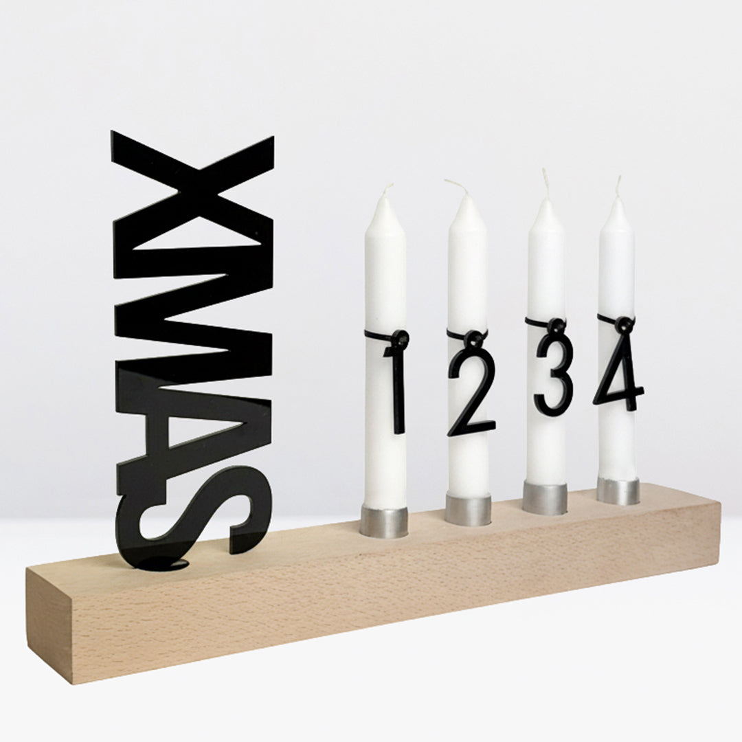 Adventskranz modern aus Holz Kerzenhalter Set länglich Adventsleiste mit Kerzen Xmas