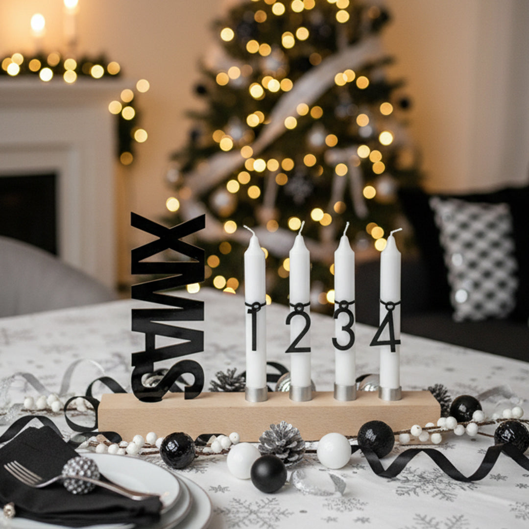 Adventskranz modern aus Holz Kerzenhalter Set länglich Adventsleiste mit Kerzen Xmas