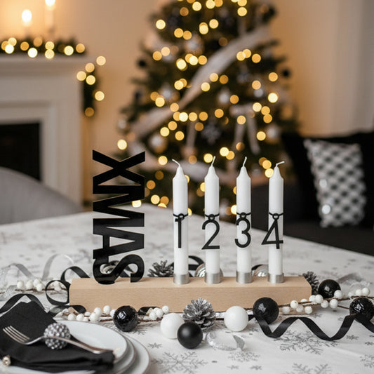 Adventskranz modern aus Holz Kerzenhalter Set länglich Adventsleiste mit Kerzen Xmas