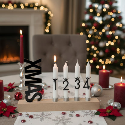 Adventskranz modern aus Holz Kerzenhalter Set länglich Adventsleiste mit Kerzen Xmas