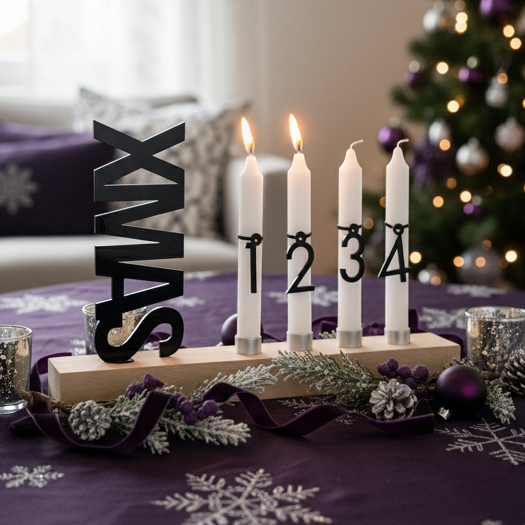 Adventskranz modern aus Holz Kerzenhalter Set länglich Adventsleiste mit Kerzen Xmas