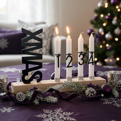 Adventskranz modern aus Holz Kerzenhalter Set länglich Adventsleiste mit Kerzen Xmas