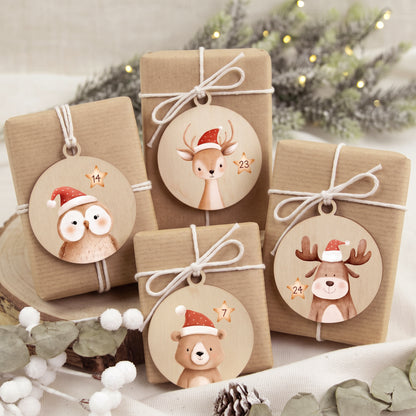 24 Adventskalender Anhänger aus Holz 1-24 Holzanhänger DIY Adventskalender Selbst Befüllen für Kinder – Tierzauber