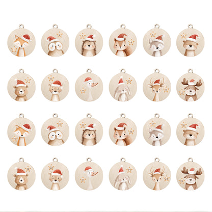 24 Adventskalender Anhänger aus Holz 1-24 Holzanhänger DIY Adventskalender Selbst Befüllen für Kinder – Tierzauber