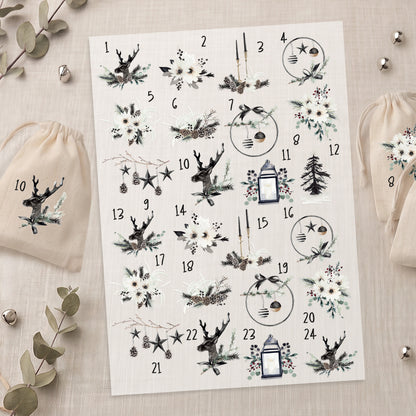 Bügelbild Adventskalender DIN A4 Folie zum Aufbügeln 1-24 Zahlen DIY Adventskalender Selbstgemacht Männer Frauen Black Christmas