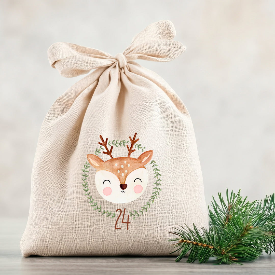 Bügelbild Adventskalender Tiere DIN A4 Folie zum Aufbügeln 1-24 Zahlen DIY Adventskalender Selbstgemacht Kinder Rentier