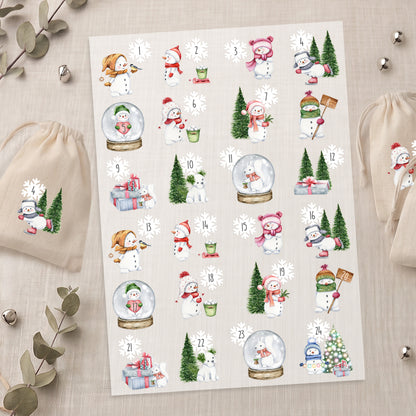 Bügelbild Adventskalender Schneemann DIN A4 Folie zum Aufbügeln 1-24 Zahlen DIY Adventskalender Selbstgemacht Kinder Schneefreunde
