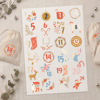 Bügelbild Adventskalender DIN A4 Folie zum Aufbügeln 1-24 Zahlen DIY Adventskalender Selbstgemacht Männer Frauen Traditional Christmas