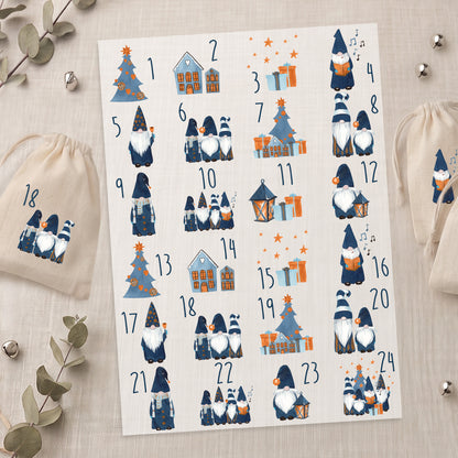Bügelbild Adventskalender Wichtel DIN A4 Folie zum Aufbügeln 1-24 Zahlen DIY Adventskalender Selbstgemacht Kinder Weihnachtswichtel