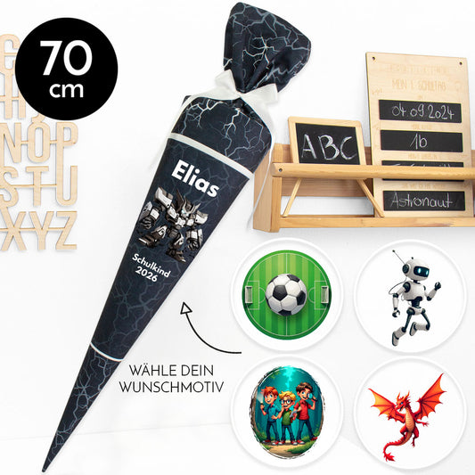 Deine Schultüte aus Stoff mit Wunschname - Jungs Modell 10 - 70 cm