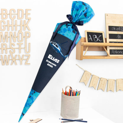Deine Schultüte aus Stoff mit Wunschname - Jungs Modell 11 - 85 cm