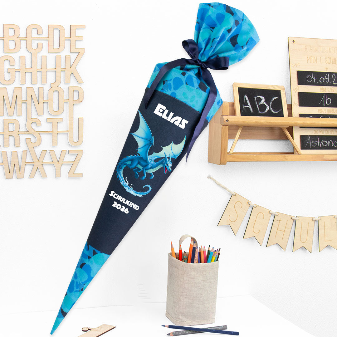 Deine Schultüte aus Stoff mit Wunschname - Jungs Modell 11 - 85 cm