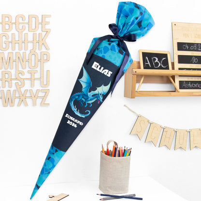 Deine Schultüte aus Stoff mit Wunschname - Jungs Modell 11 - 85 cm