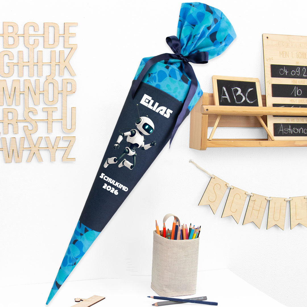 Deine Schultüte aus Stoff mit Wunschname - Jungs Modell 11 - 85 cm