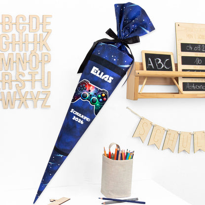 Deine Schultüte aus Stoff mit Wunschname - Jungs Modell 12 - 85 cm