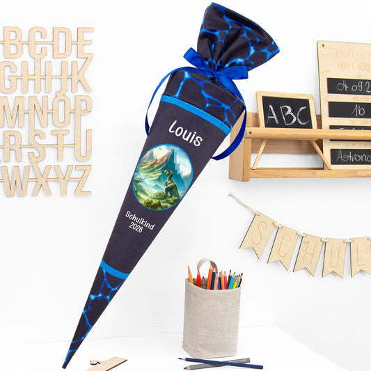 Deine Schultüte aus Stoff mit Wunschname - Jungs Modell 13 - 70 cm
