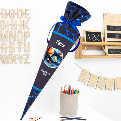 Deine Schultüte aus Stoff mit Wunschname - Jungs Modell 13 - 85 cm