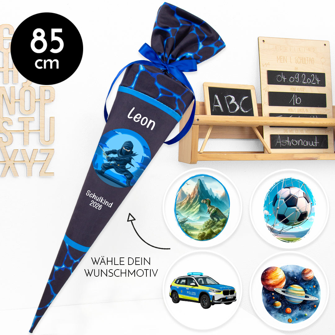 Deine Schultüte aus Stoff mit Wunschname - Jungs Modell 13 - 85 cm