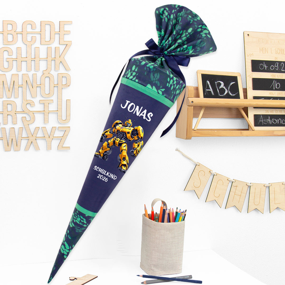 Deine Schultüte aus Stoff mit Wunschname - Jungs Modell 14 - 85 cm