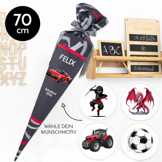 Deine Schultüte aus Stoff mit Wunschname - Jungs Modell 15 - 70 cm