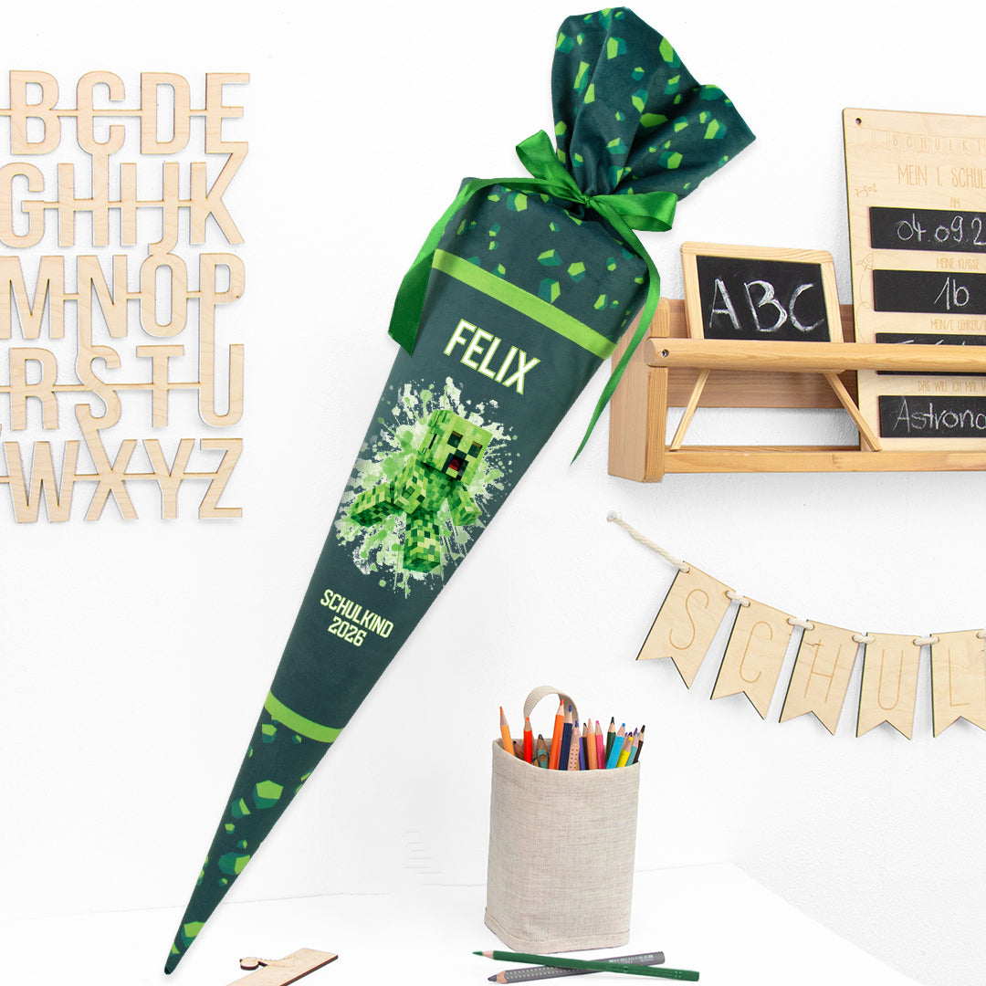 Deine Schultüte aus Stoff mit Wunschname - Jungs Modell 16 - 85 cm