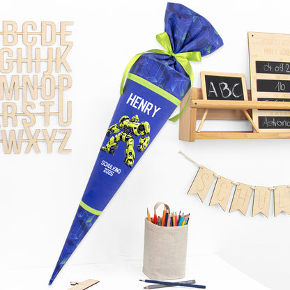 Deine Schultüte aus Stoff mit Wunschname - Jungs Modell 18 - 70 cm